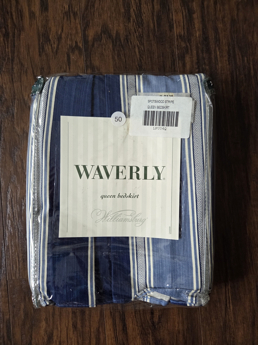 Waverly Spotswood Stripe Bedskirt in Navy and White